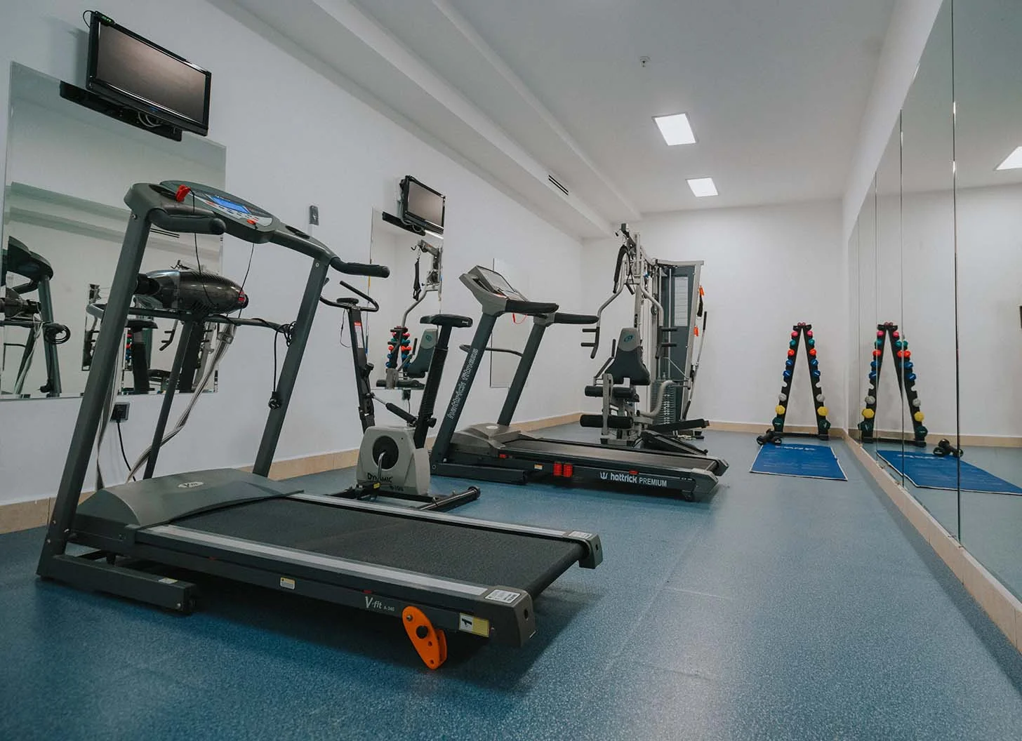 Veluna fitness alanındaki koşu bantları ve egzersiz ekipmanları